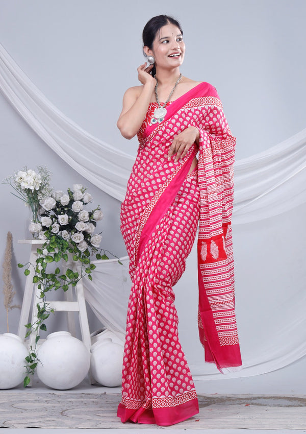 Jaipuri Mulmul Cotton Printed Saree With Blouse