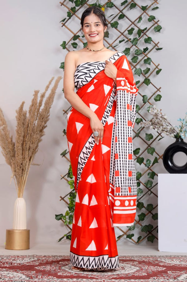 Jaipuri Mulmul Cotton Printed Saree With Blouse