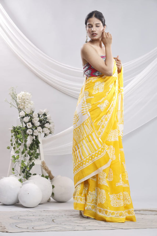Jaipuri Mulmul Cotton Printed Saree With Blouse