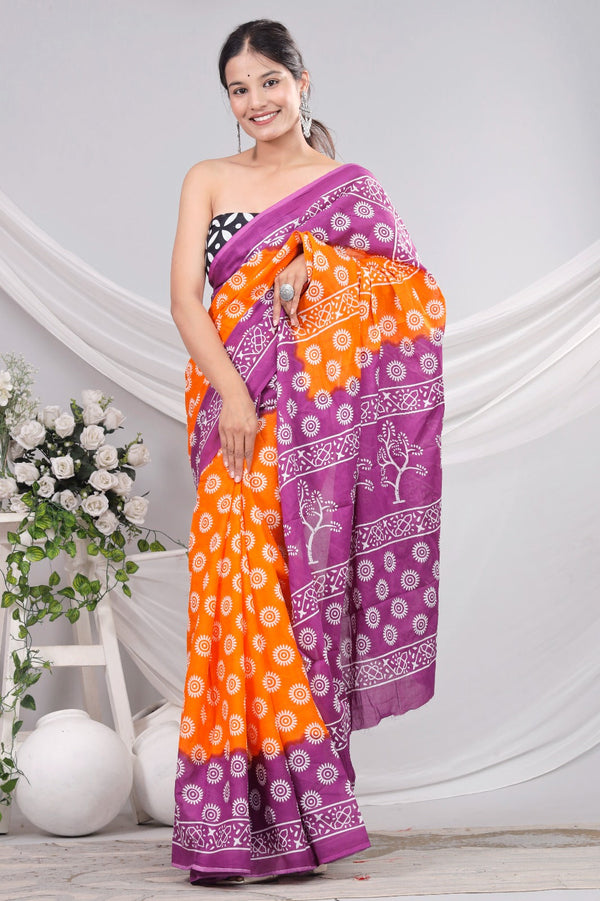 Jaipuri Mulmul Cotton Printed Saree With Blouse