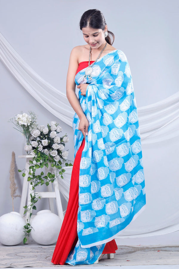 Jaipuri Mulmul Cotton Printed Saree With Blouse