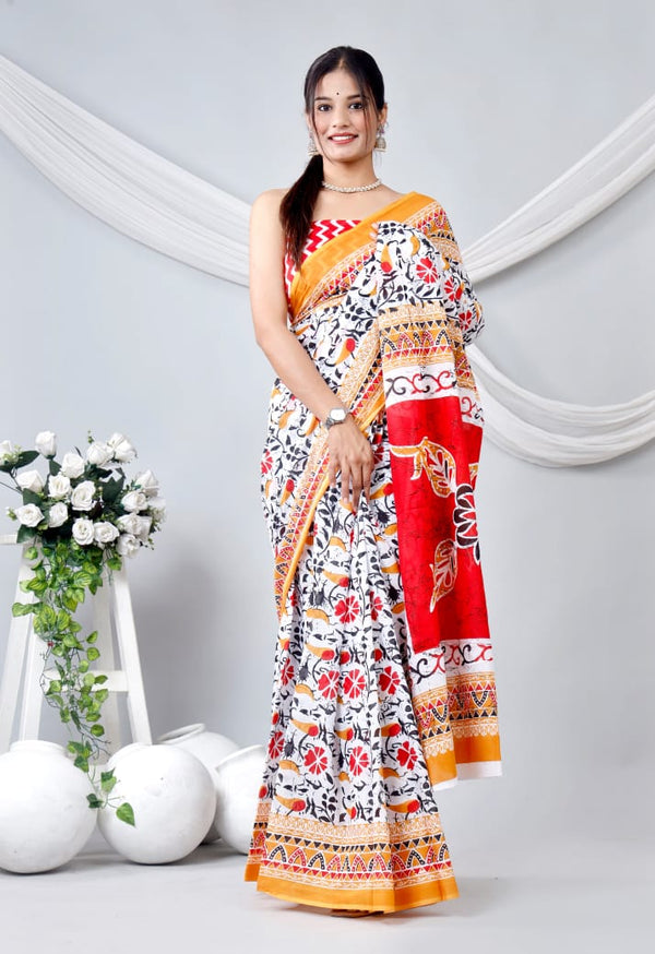 Jaipuri Mulmul Cotton Printed Saree With Blouse