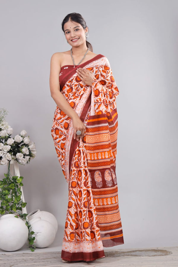 Jaipuri Mulmul Cotton Printed Saree With Blouse