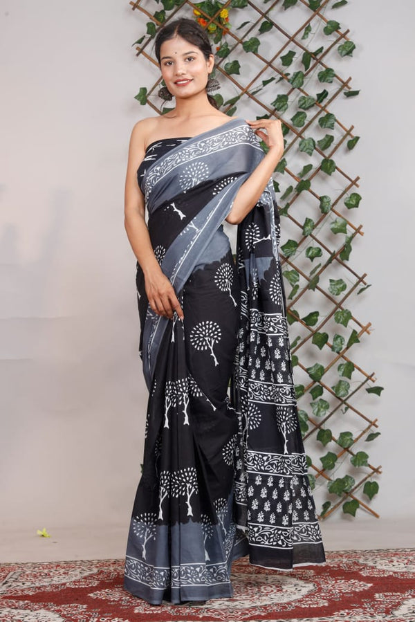 Jaipuri Mulmul Cotton Printed Saree With Blouse