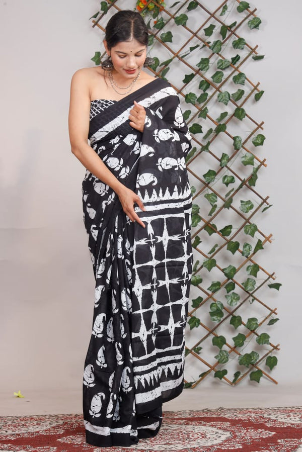 Jaipuri Mulmul Cotton Printed Saree With Blouse