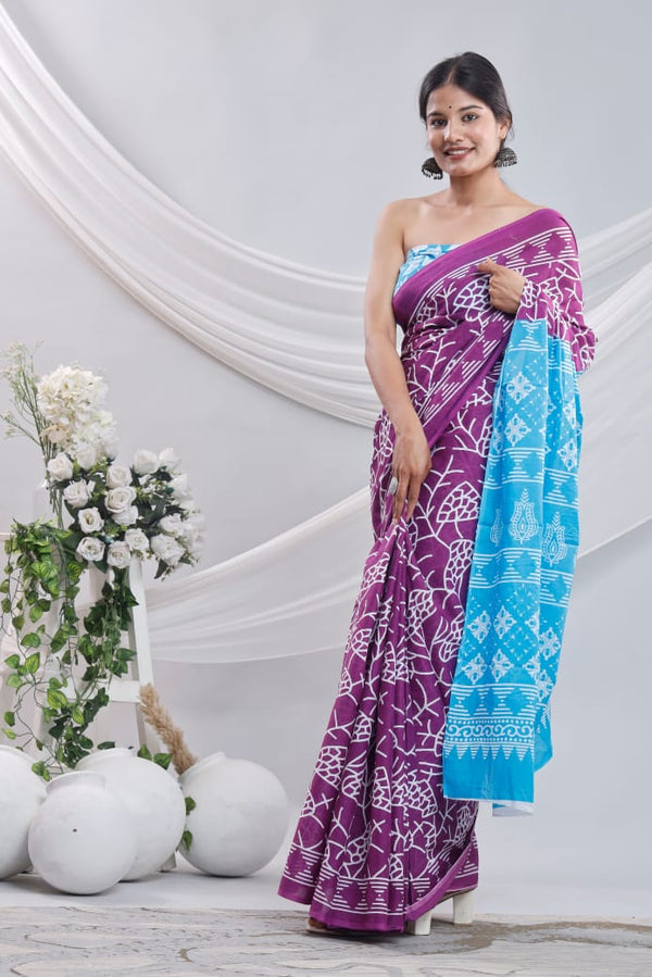 Jaipuri Mulmul Cotton Printed Saree With Blouse