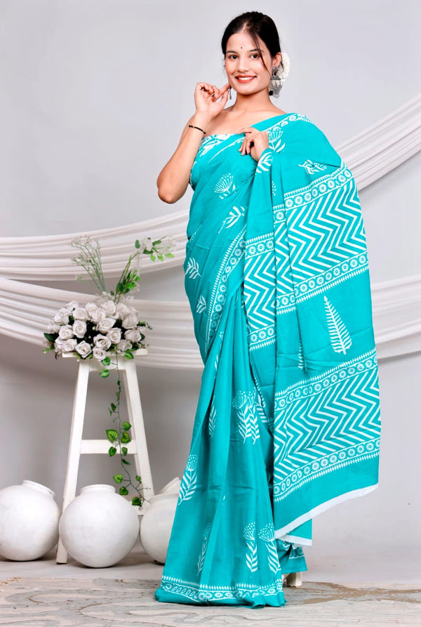 Jaipuri Mulmul Cotton Printed Saree With Blouse