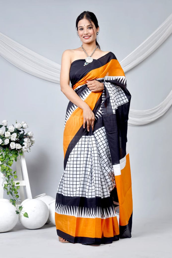 Jaipuri Mulmul Cotton Printed Saree With Blouse