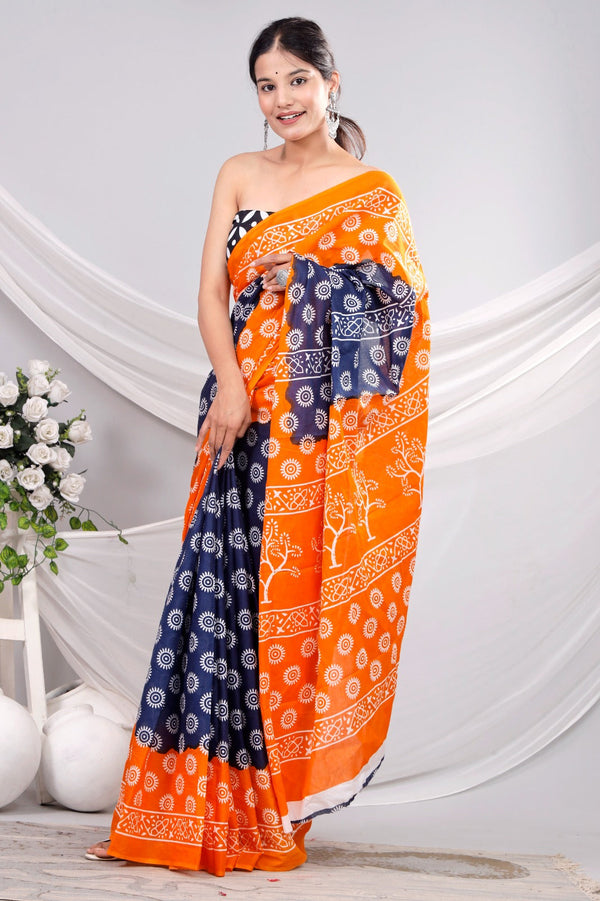 Jaipuri Mulmul Cotton Printed Saree With Blouse