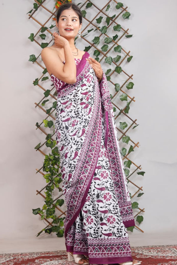 Jaipuri Mulmul Cotton Printed Saree With Blouse