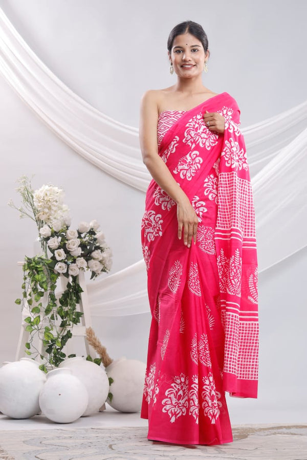Jaipuri Mulmul Cotton Printed Saree With Blouse
