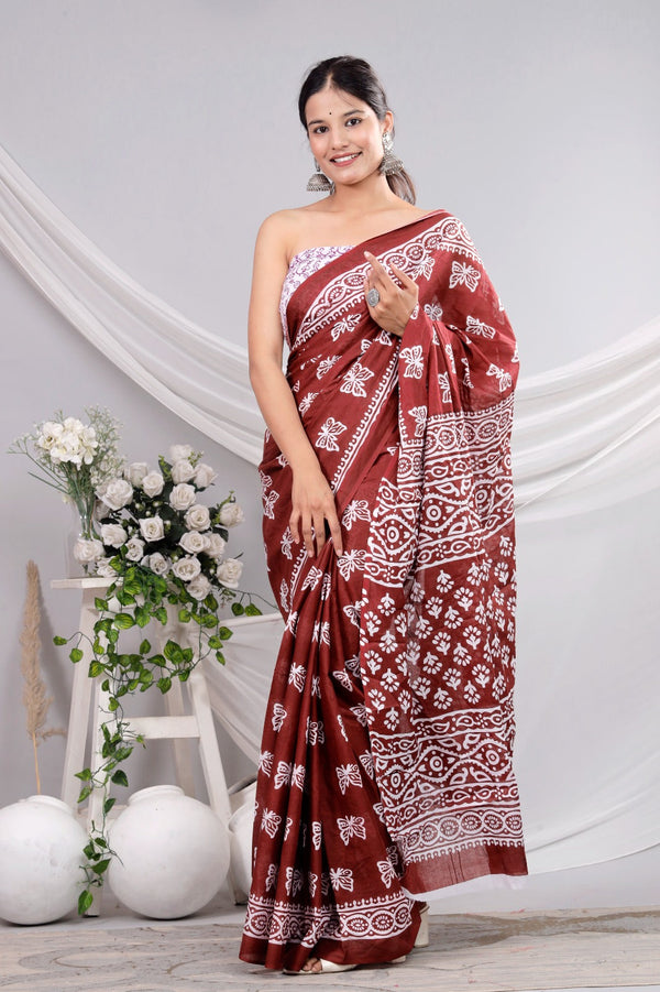 Jaipuri Mulmul Cotton Printed Saree With Blouse