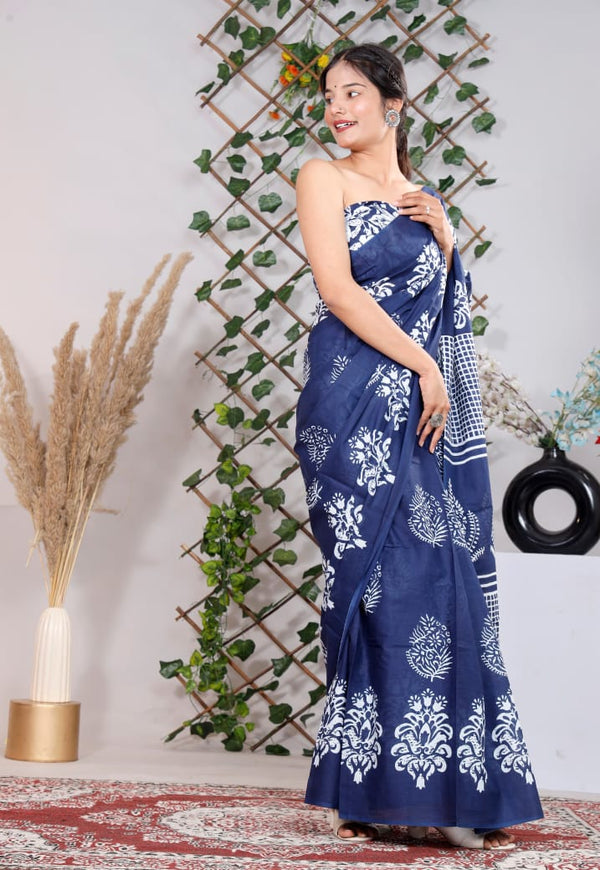 Jaipuri Mulmul Cotton Printed Saree With Blouse