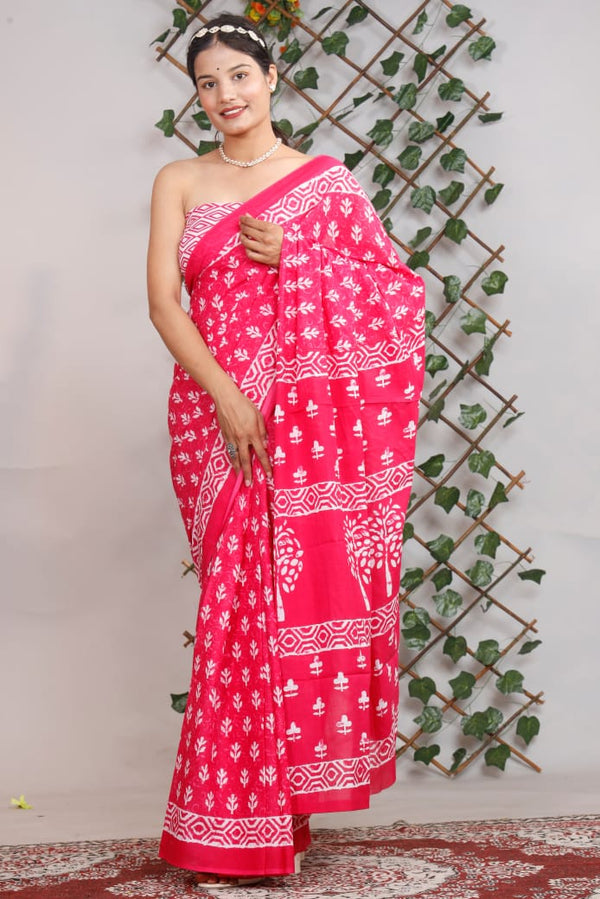 Jaipuri Mulmul Cotton Printed Saree With Blouse