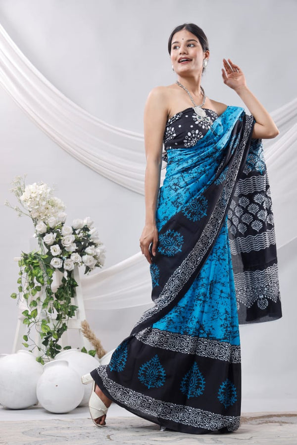Jaipuri Mulmul Cotton Printed Saree With Blouse