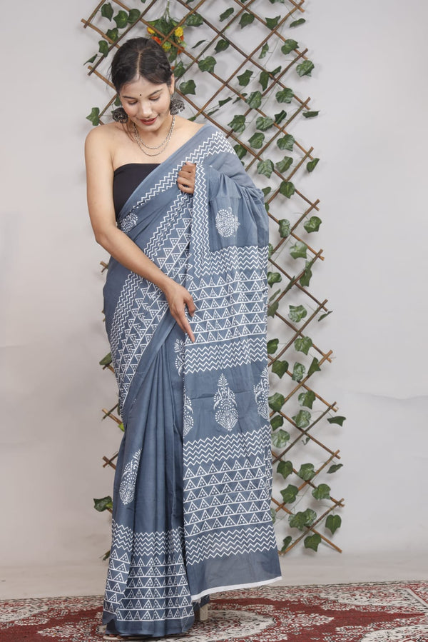 Jaipuri Mulmul Cotton Printed Saree With Blouse