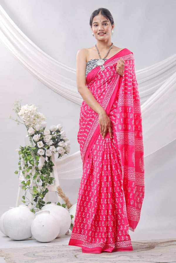 Jaipuri Mulmul Cotton Printed Saree With Blouse