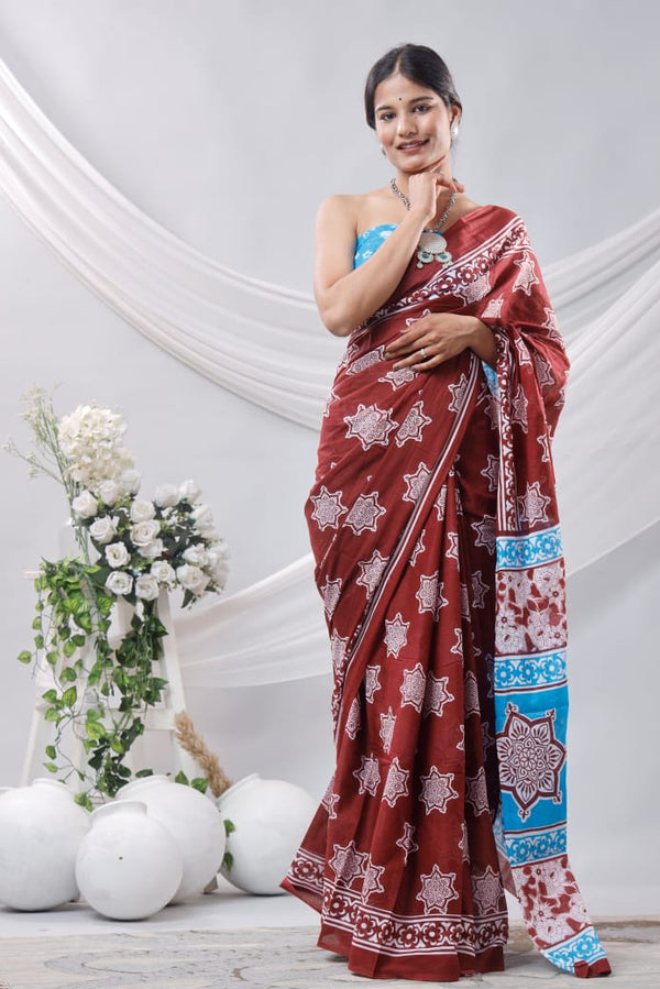 Jaipuri Mulmul Cotton Printed Saree With Blouse
