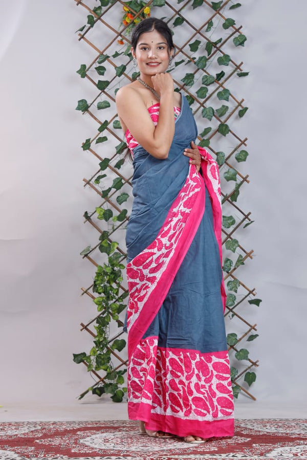 Jaipuri Mulmul Cotton Printed Saree With Blouse