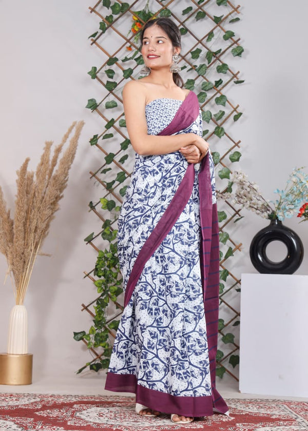 Jaipuri Mulmul Cotton Printed Saree With Blouse