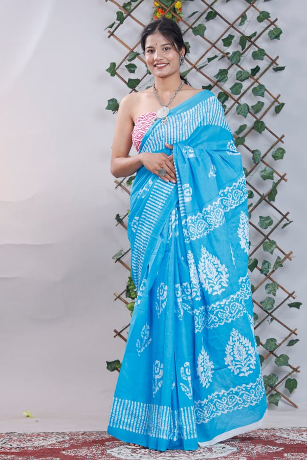 Jaipuri Mulmul Cotton Printed Saree With Blouse