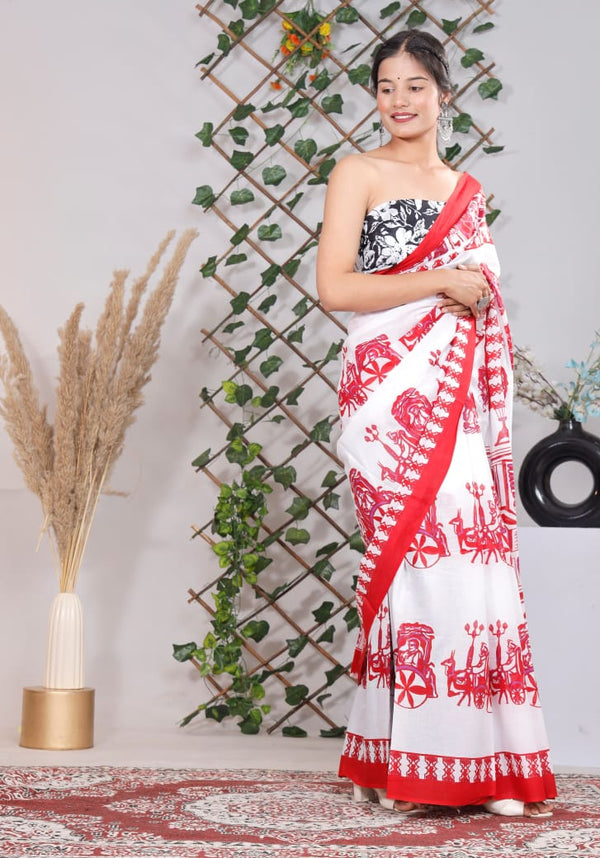 Jaipuri Mulmul Cotton Printed Saree With Blouse