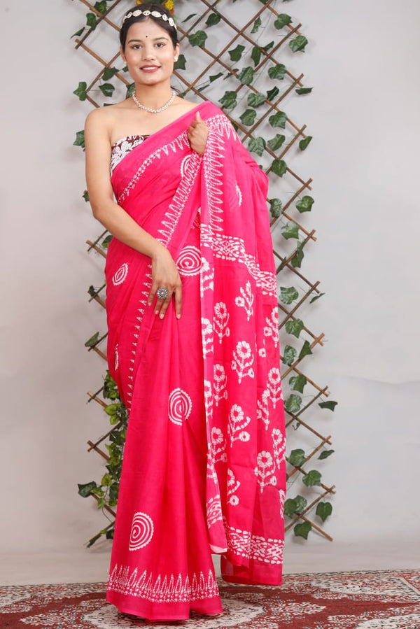 Jaipuri Mulmul Cotton Printed Saree With Blouse