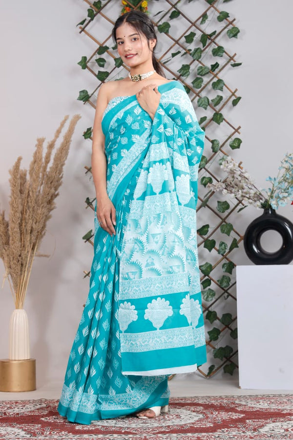 Jaipuri Mulmul Cotton Printed Saree With Blouse