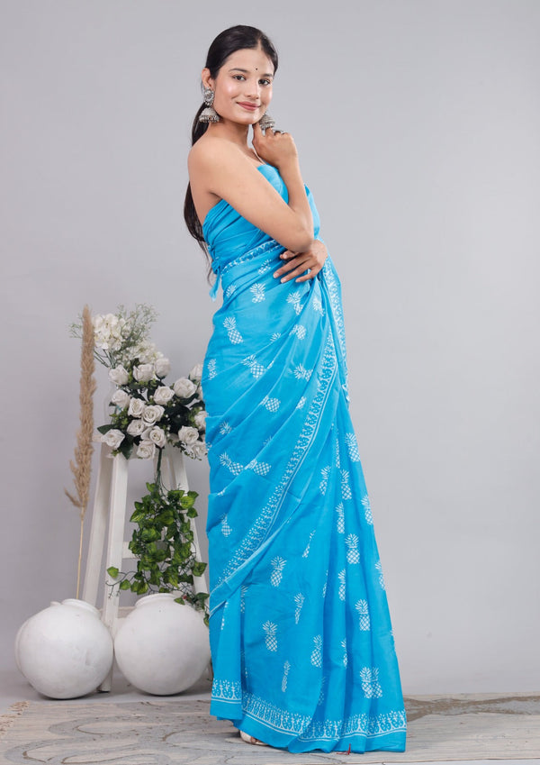 Jaipuri Mulmul Cotton Printed Saree With Blouse