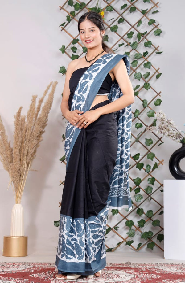 Jaipuri Mulmul Cotton Printed Saree With Blouse