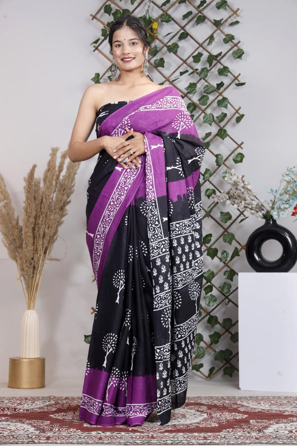 Jaipuri Mulmul Cotton Printed Saree With Blouse