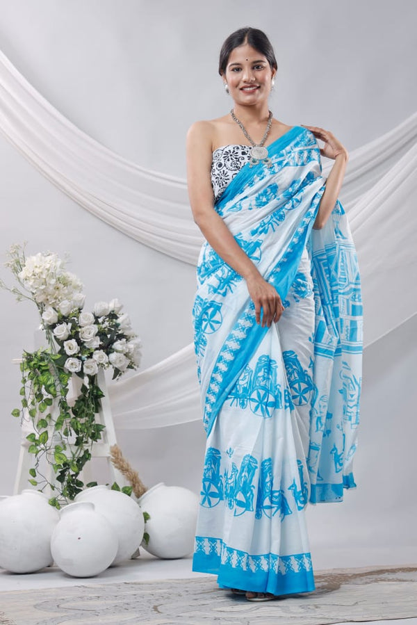 Jaipuri Mulmul Cotton Printed Saree With Blouse