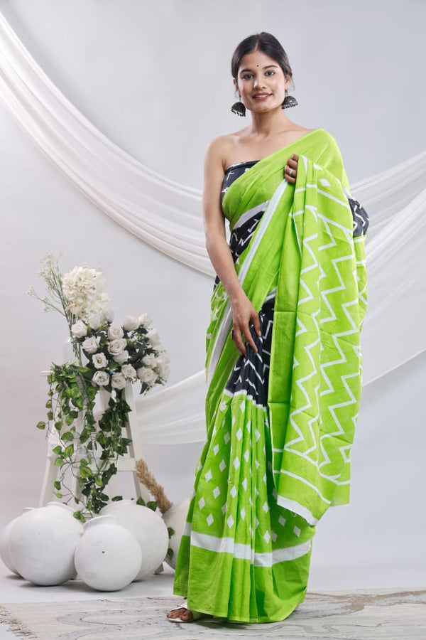 Jaipuri Mulmul Cotton Printed Saree With Blouse