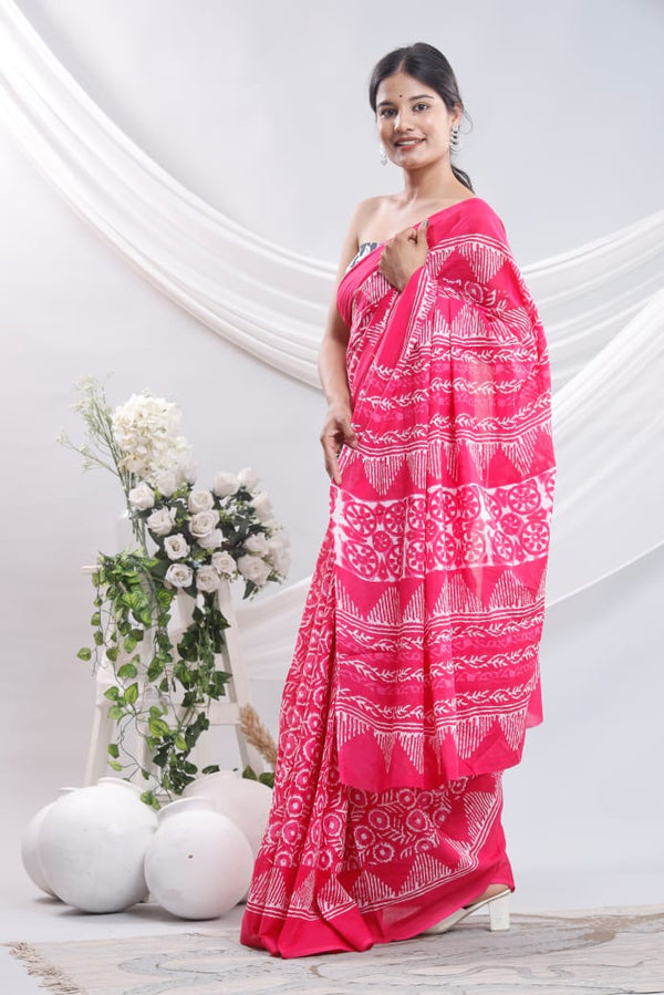 Jaipuri Mulmul Cotton Printed Saree With Blouse