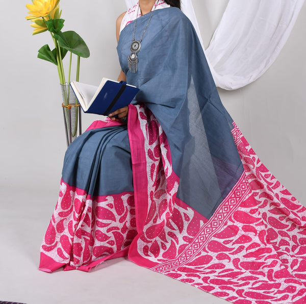 Jaipuri Mulmul Cotton Printed Saree With Blouse