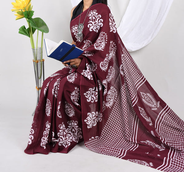 Jaipuri Mulmul Cotton Printed Saree With Blouse