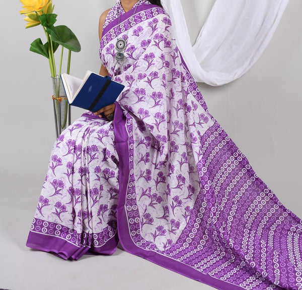 Jaipuri Mulmul Cotton Printed Saree With Blouse