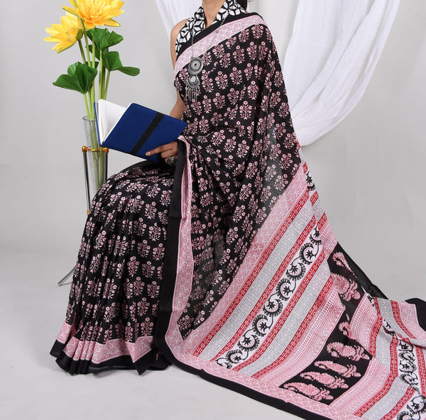 Jaipuri Mulmul Cotton Printed Saree With Blouse