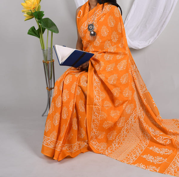 Jaipuri Mulmul Cotton Printed Saree With Blouse