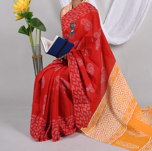 Jaipuri Mulmul Cotton Printed Saree With Blouse