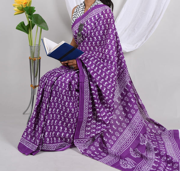 Jaipuri Mulmul Cotton Printed Saree With Blouse