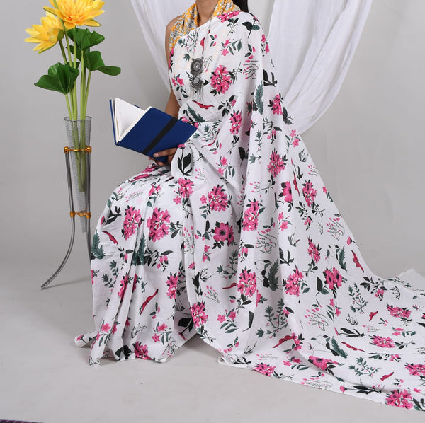 Jaipuri Mulmul Cotton Printed Saree With Blouse