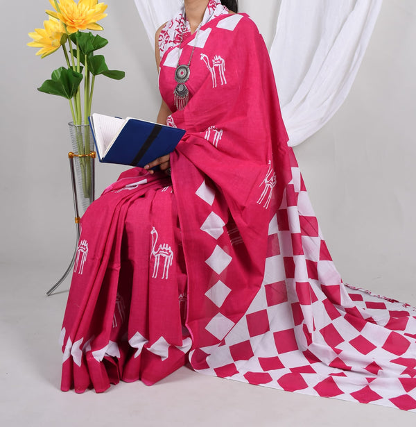 Jaipuri Mulmul Cotton Printed Saree With Blouse
