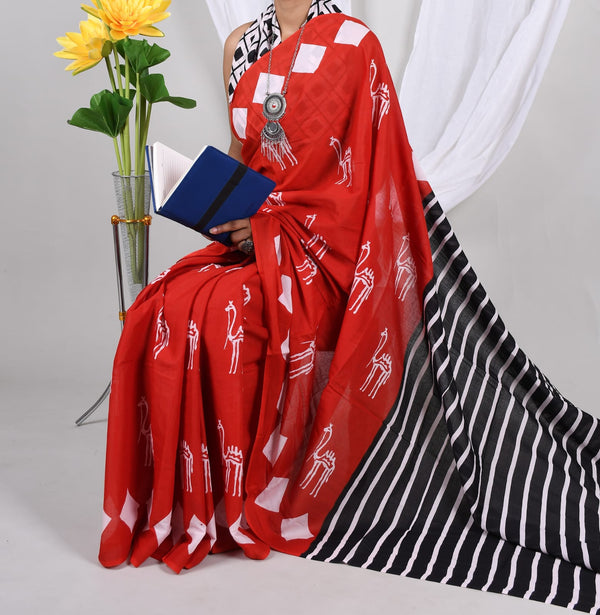 Jaipuri Mulmul Cotton Printed Saree With Blouse