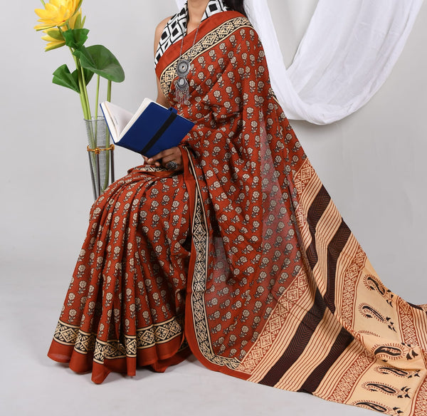 Jaipuri Mulmul Cotton Printed Saree With Blouse
