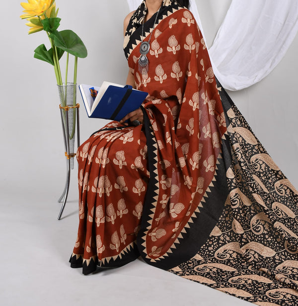 Jaipuri Mulmul Cotton Printed Saree With Blouse