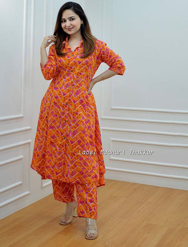 Orange Rayon Printed Co-Ord Set