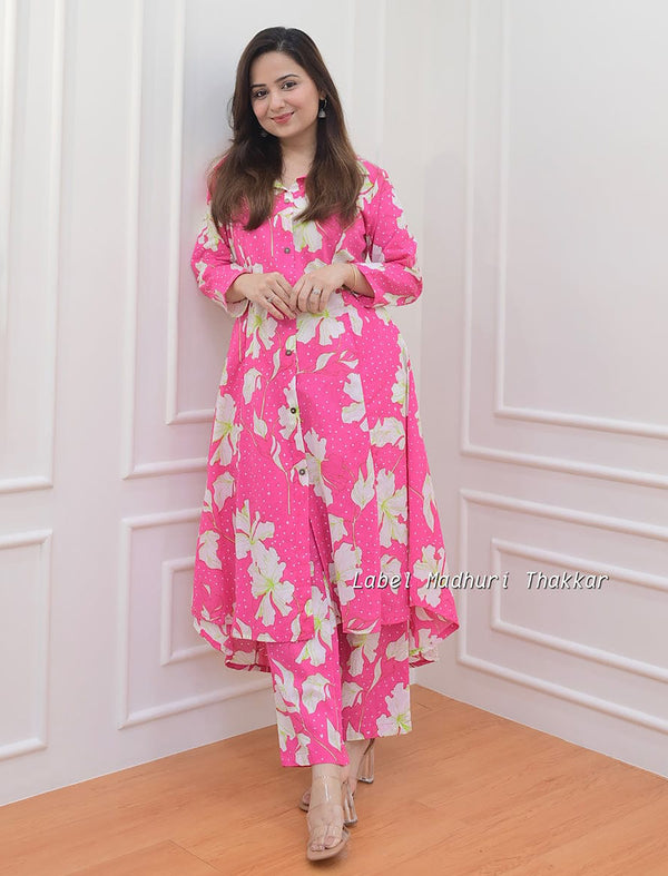 Pink Flower Rayon Printed Co-Ord Set