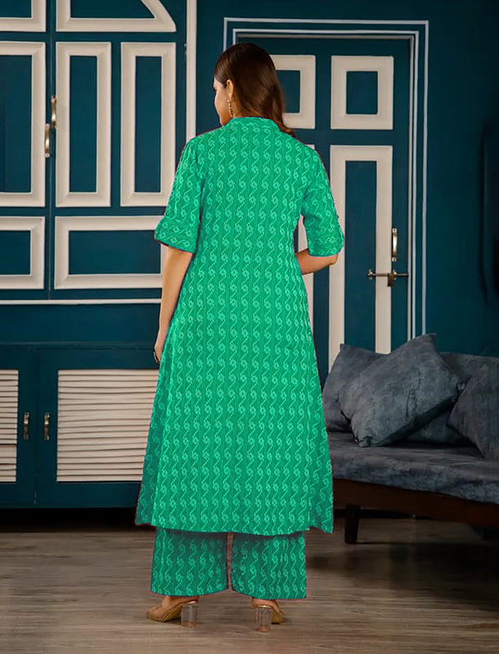 Green Cotton Kantha Aline Co-ord Set with Ankle-Length Palazzo