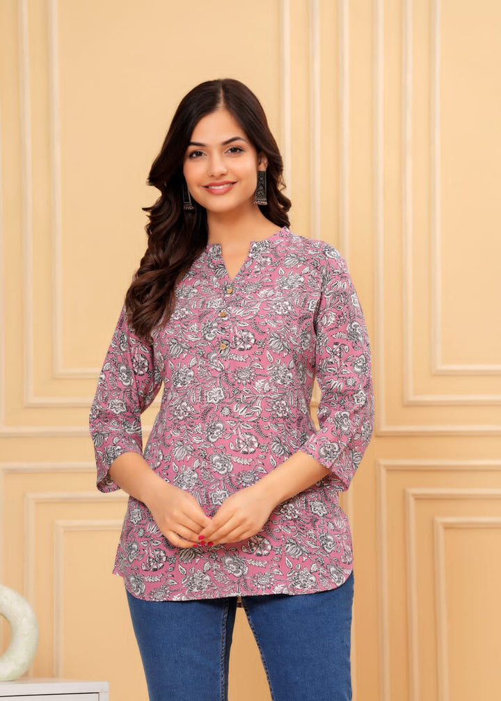 Mauve Jaal Flower Printed Rayon Top